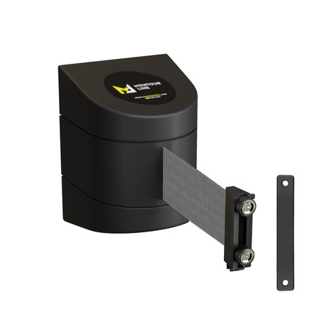 MONTOUR LINE Retractable Belt Barrier Black Magnetic Wall Mount 7.5'Dk Gry Belt (M) WMX140-BK-DGY-M-M-75